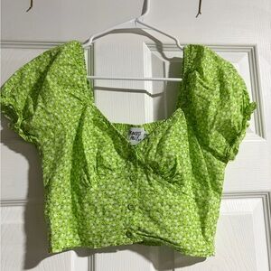 Princess Polly Neon Green Floral Puff Sleeve Crop Top
